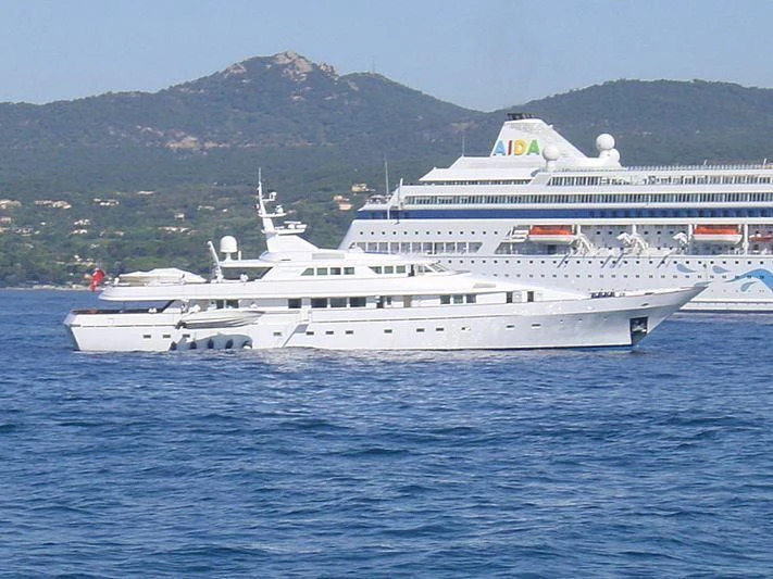 a large white ship in the water aboard FANTASIA Yacht for Sale