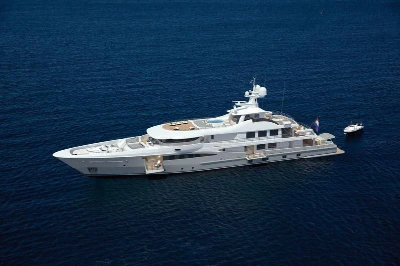 a white yacht in the water aboard HALO Yacht for Sale