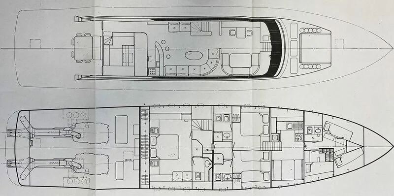 diagram, engineering drawing aboard CHATO Yacht for Sale