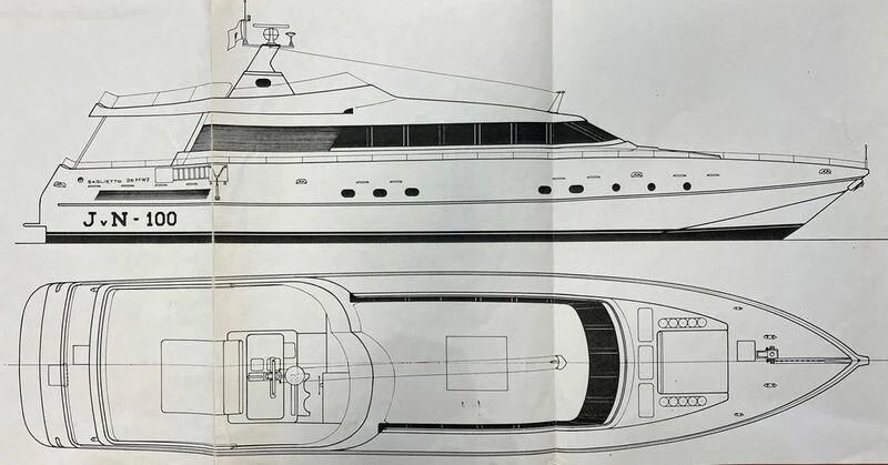 diagram, engineering drawing aboard CHATO Yacht for Sale