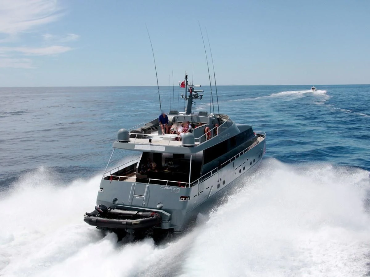 a boat with people on it aboard CHATO Yacht for Sale
