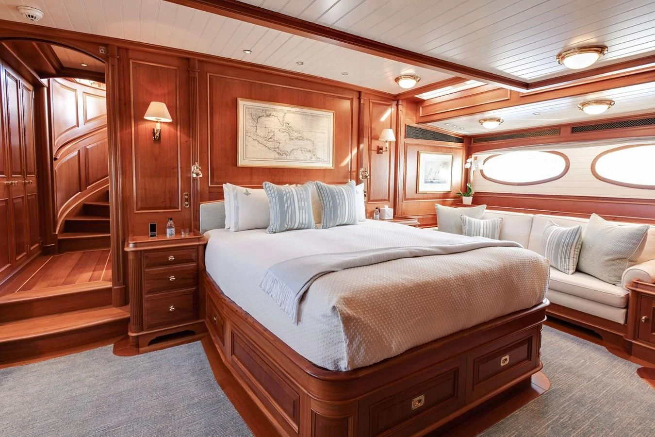 a room with two beds aboard HERMETICA Yacht for Sale