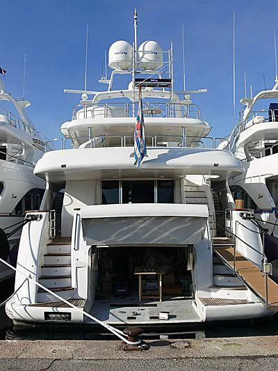 a boat with a satellite dish on the deck aboard BLIND DATE TOO Yacht for Sale