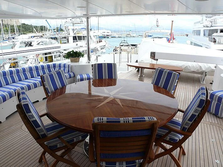 a table set up on a boat aboard BLIND DATE TOO Yacht for Sale