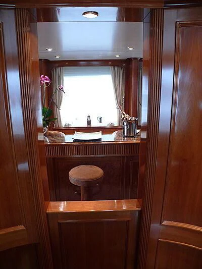 a bathroom with a sink and a mirror aboard BLIND DATE TOO Yacht for Sale