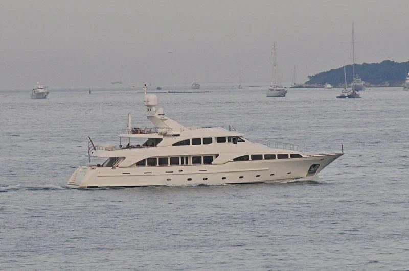 a white yacht in the water aboard BLIND DATE TOO Yacht for Sale