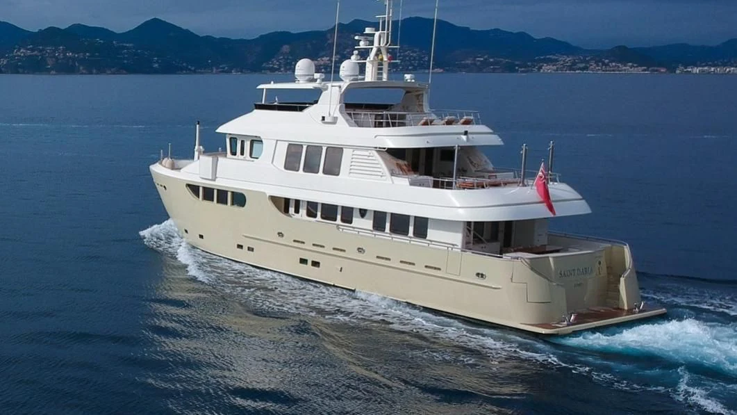 a large white boat on the water aboard O Yacht for Sale