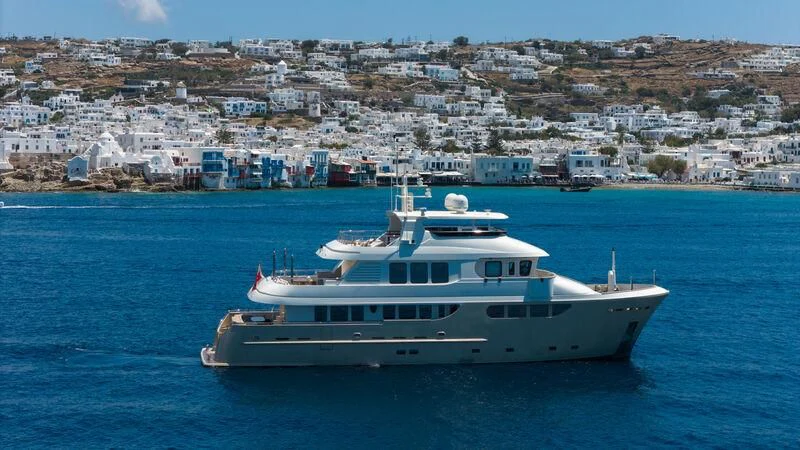 a large white boat in the water aboard O Yacht for Sale