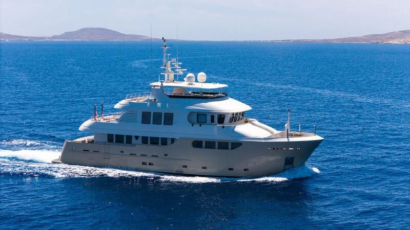 a large white boat in the water aboard O Yacht for Sale