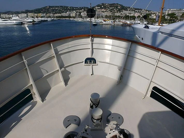 a large white boat with a round top and a round white object on the front aboard ALTER EGO Yacht for Sale