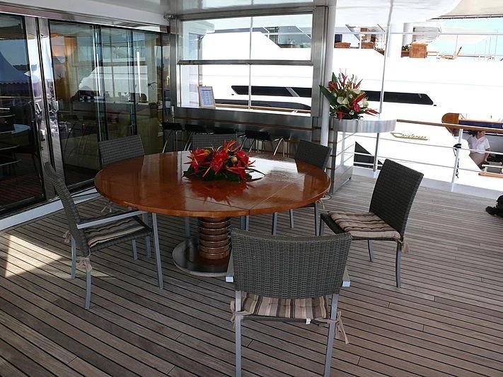 a table with chairs around it aboard ALTER EGO Yacht for Sale