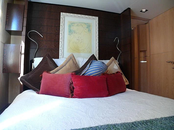 a bed with pillows aboard ALTER EGO Yacht for Sale