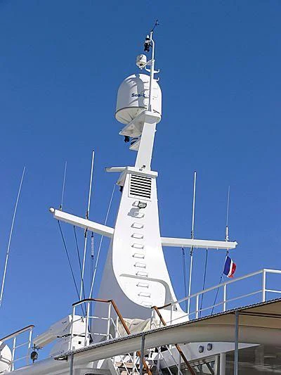 a white rocket on a launch pad aboard ALTER EGO Yacht for Sale