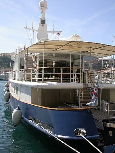 a boat docked at a pier aboard ALTER EGO Yacht for Sale