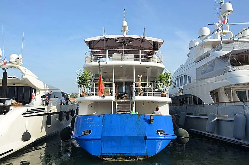 a group of boats are parked in a harbor aboard ALTER EGO Yacht for Sale