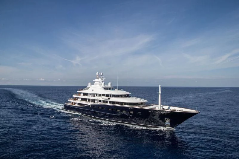 a large ship in the water aboard AQUILA Yacht for Sale