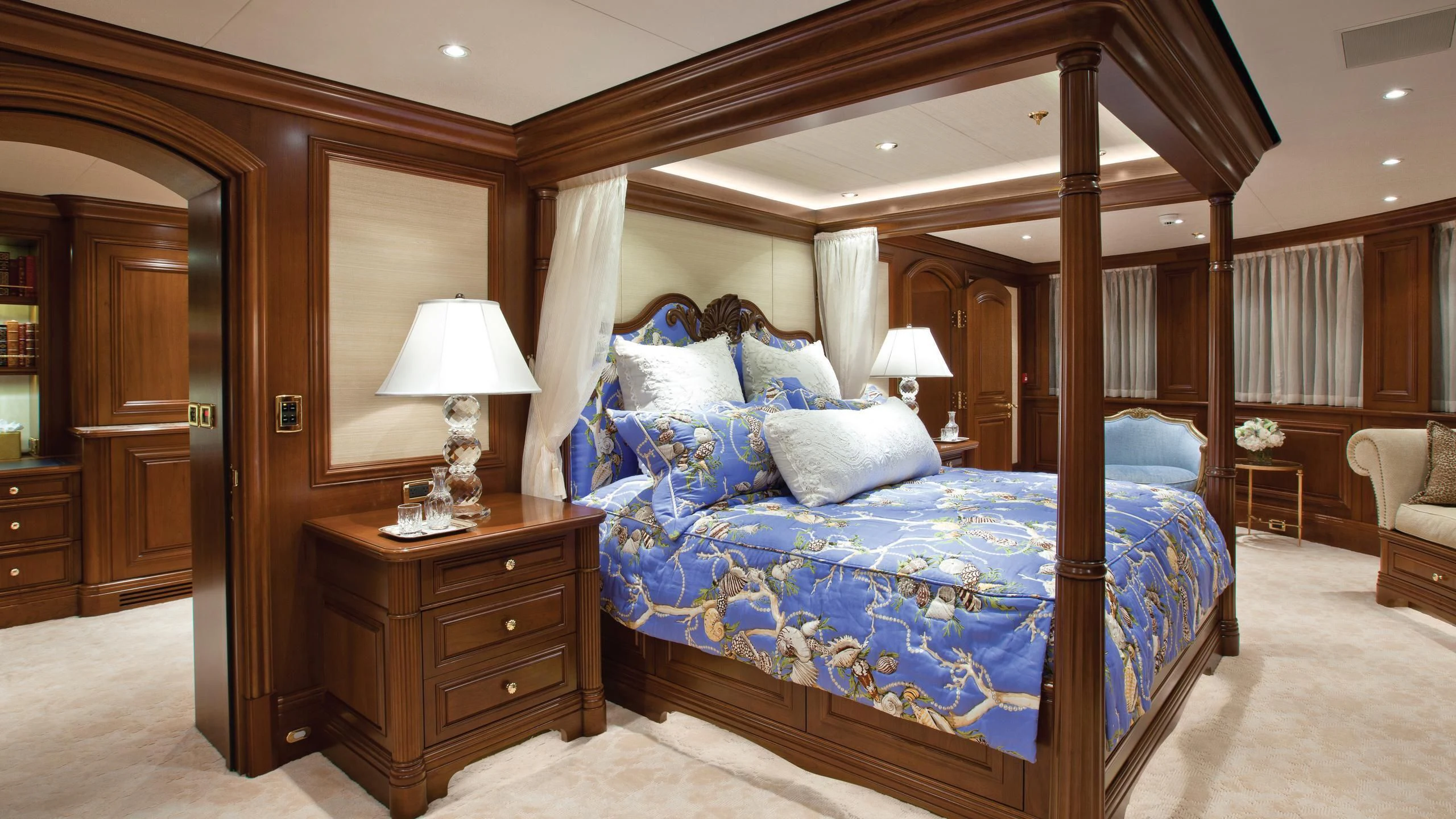 a bed in a room aboard AQUILA Yacht for Sale