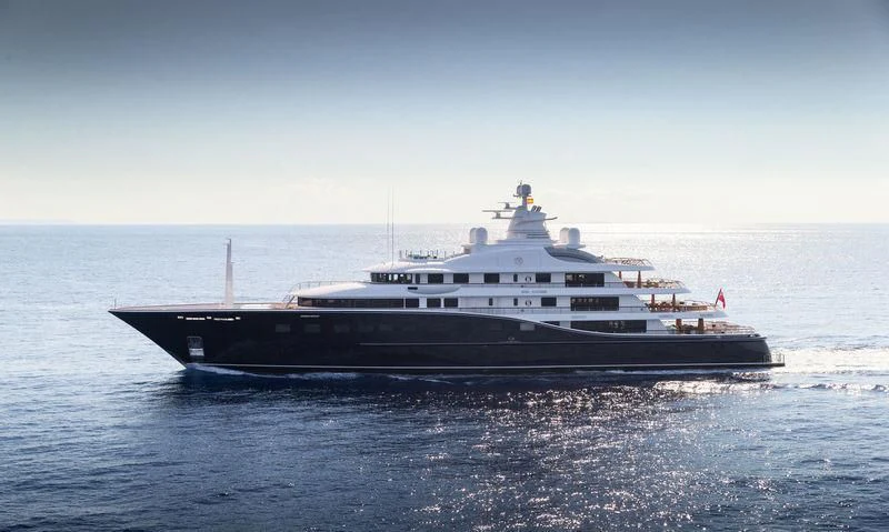 a large ship in the water aboard AQUILA Yacht for Sale