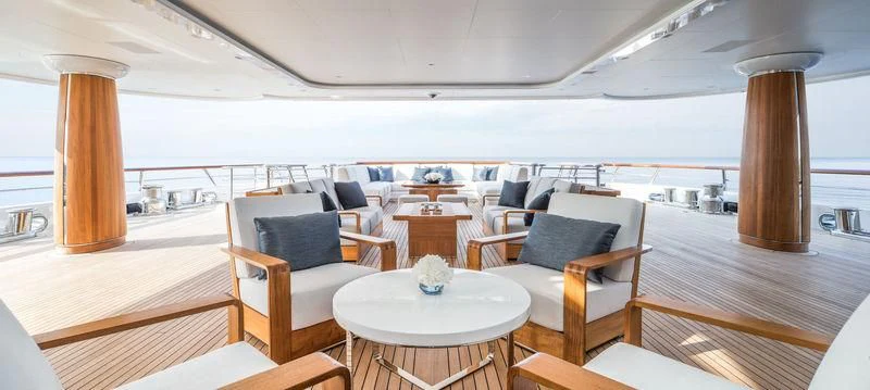 a room with a table chairs and a large window aboard AQUILA Yacht for Sale