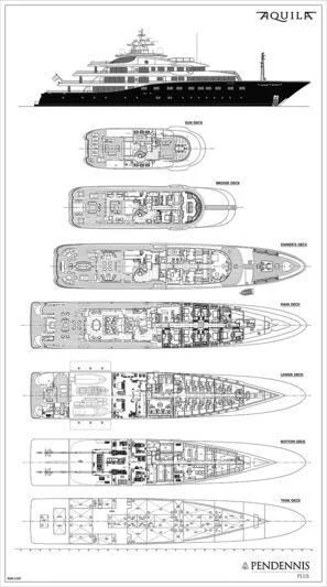 diagram, engineering drawing aboard AQUILA Yacht for Sale