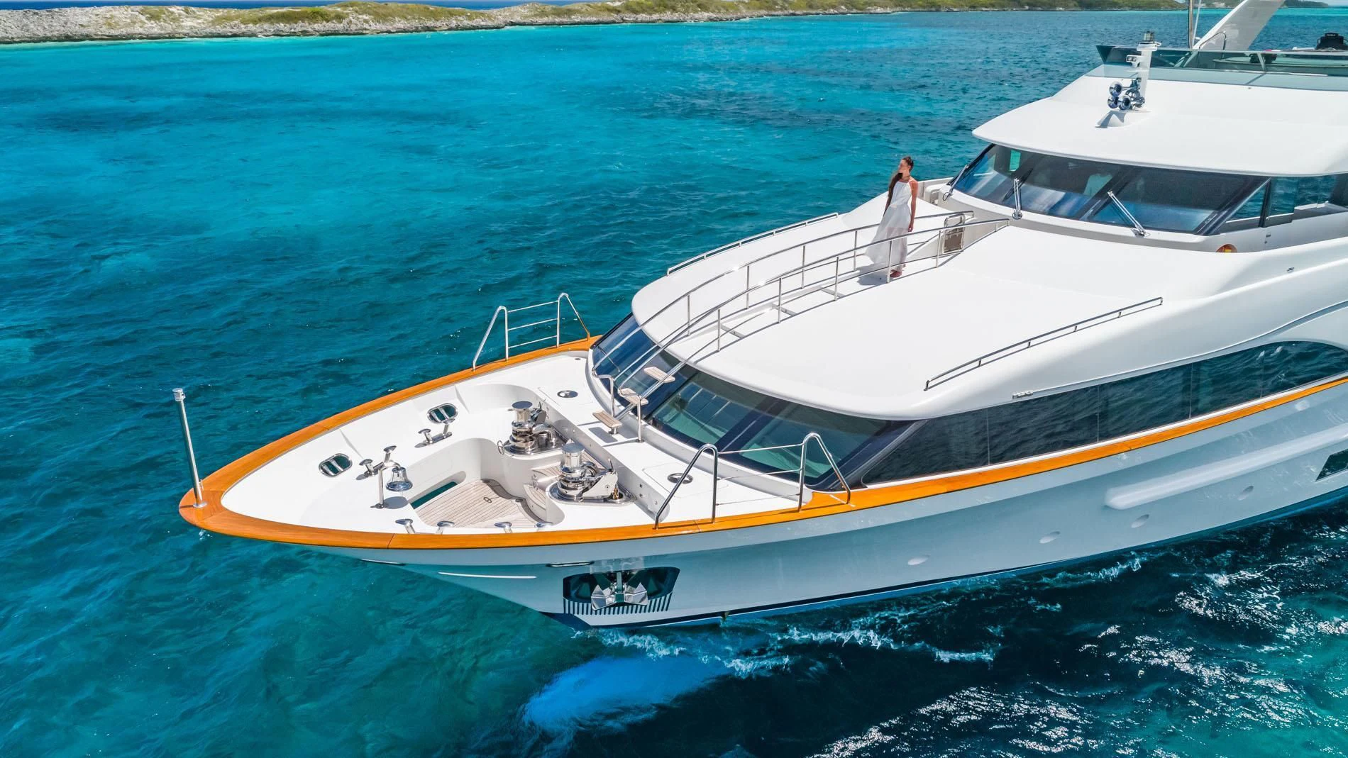 a person standing on a boat aboard NAMASTE Yacht for Sale