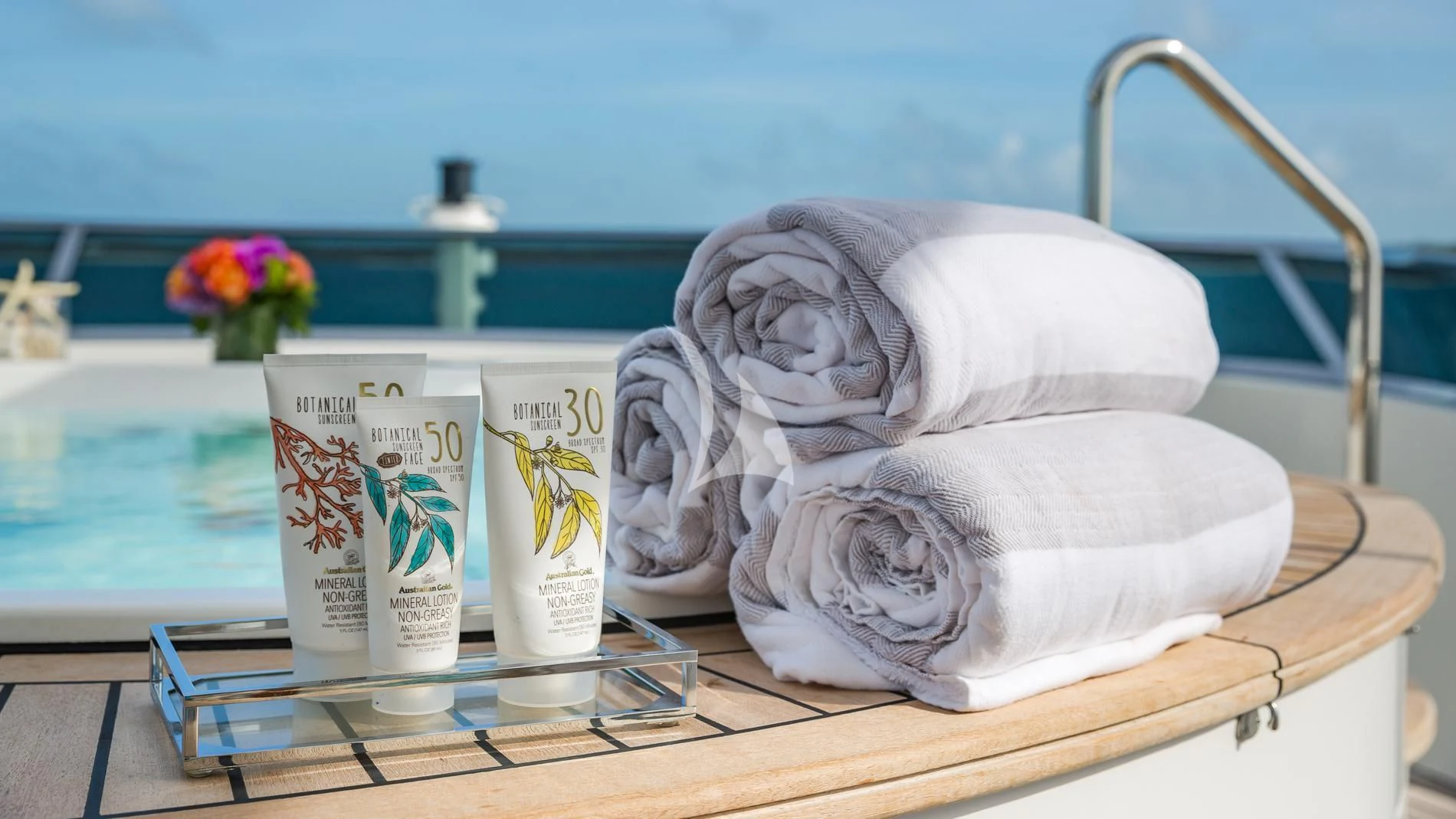 towels on a table aboard NAMASTE Yacht for Sale