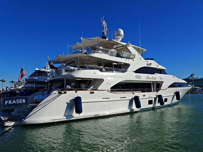 a large white boat in the water aboard NAMASTE Yacht for Sale