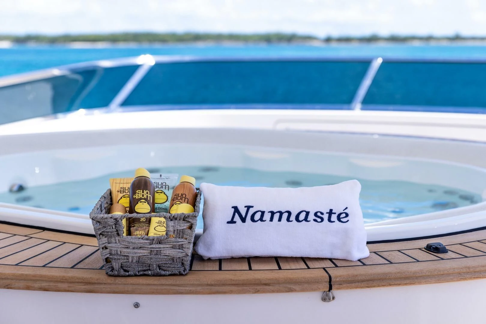 a small boat with a basket of candy on it aboard NAMASTE Yacht for Sale