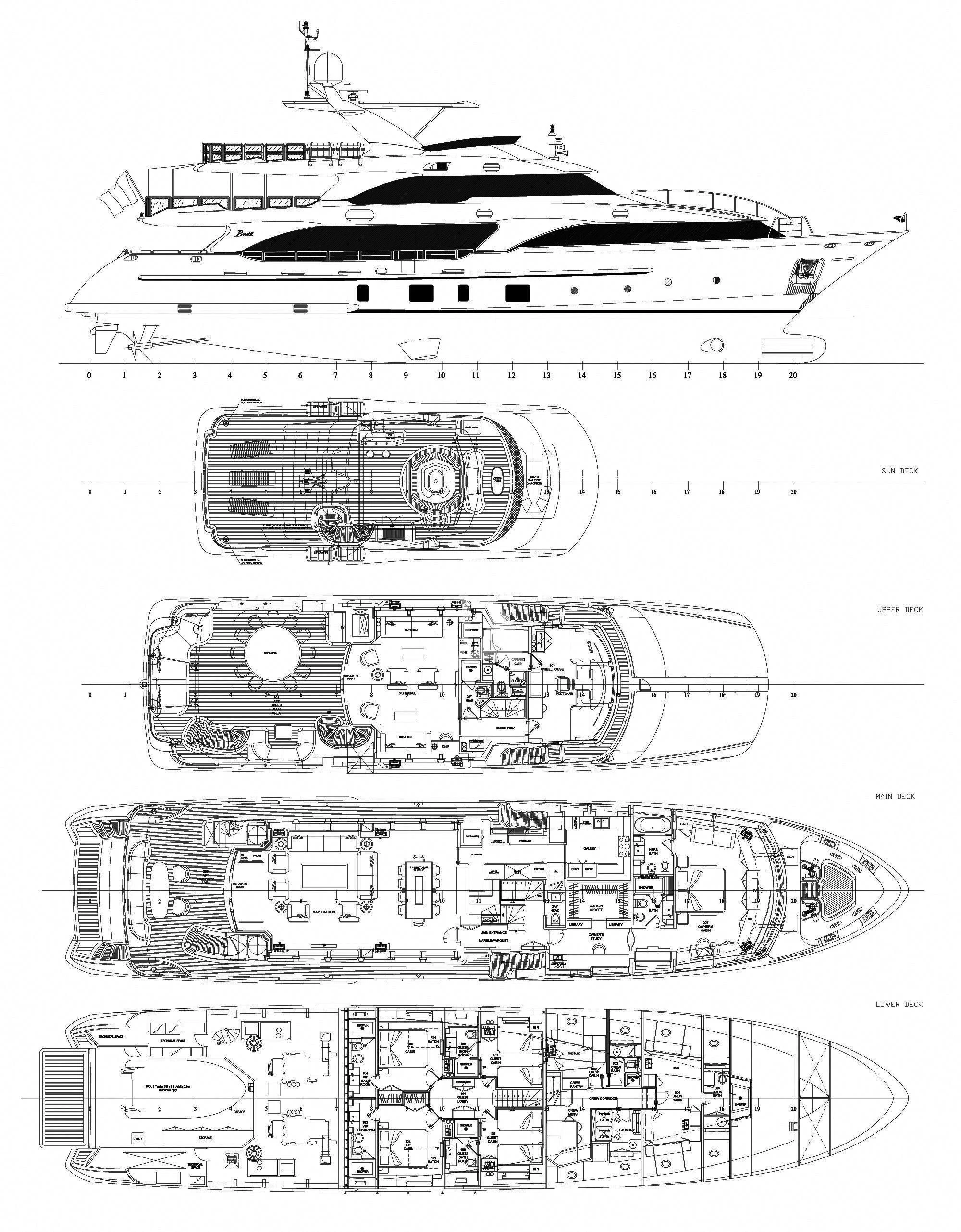 diagram, engineering drawing aboard NAMASTE Yacht for Sale
