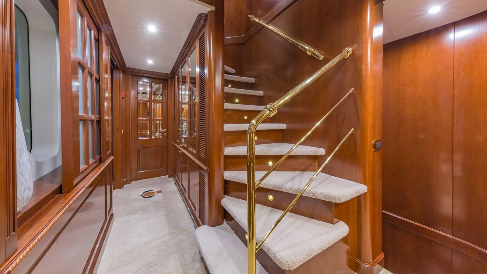 a staircase in a building aboard NAMASTE Yacht for Sale