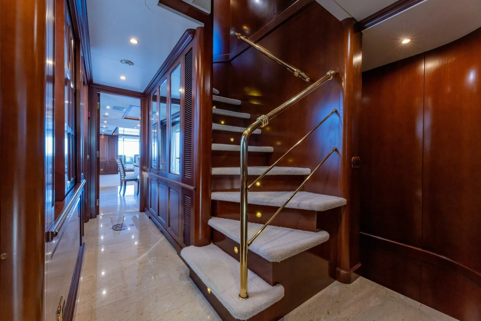 a staircase in a building aboard NAMASTE Yacht for Sale
