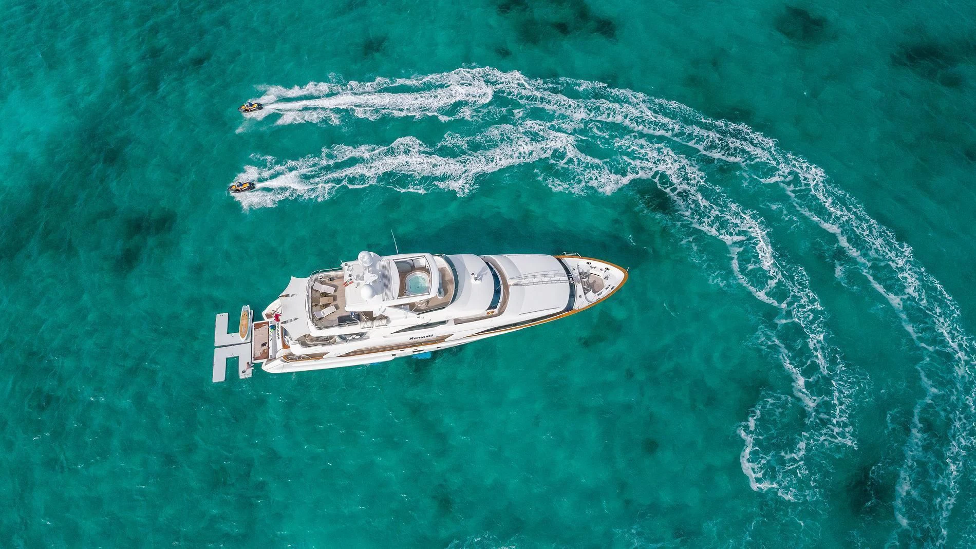 an aerial view of a plane aboard NAMASTE Yacht for Sale