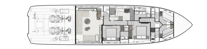 a sketch of a house aboard FERRETTI 860/18 Yacht for Sale