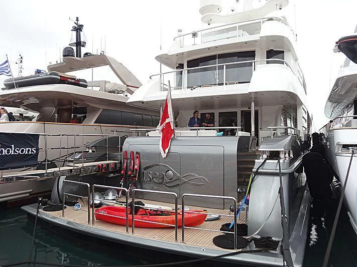 a boat docked at a pier aboard I SEA Yacht for Sale