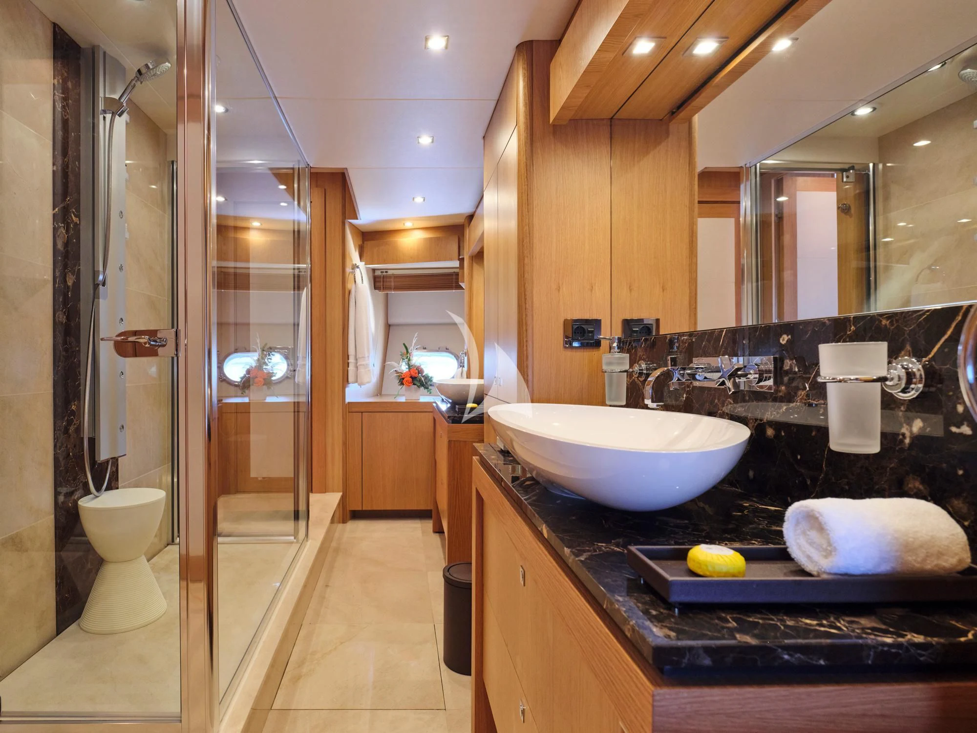 a bathroom with a large sink aboard MAKANI II Yacht for Charter