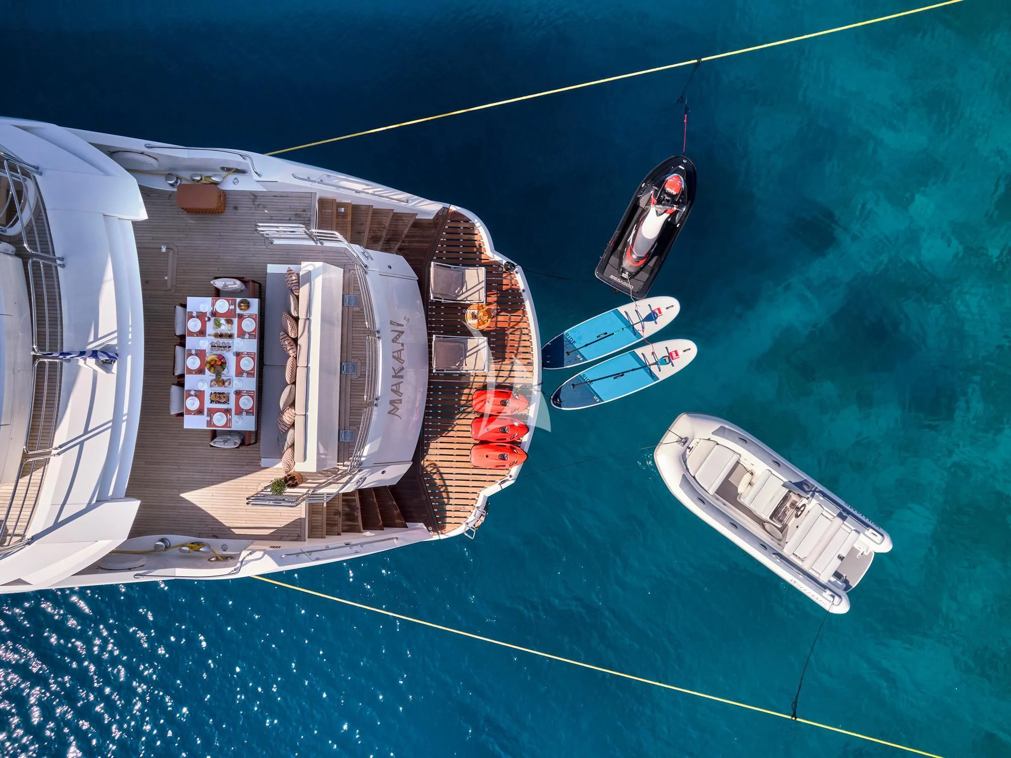 a high angle view of a ship aboard MAKANI II Yacht for Charter