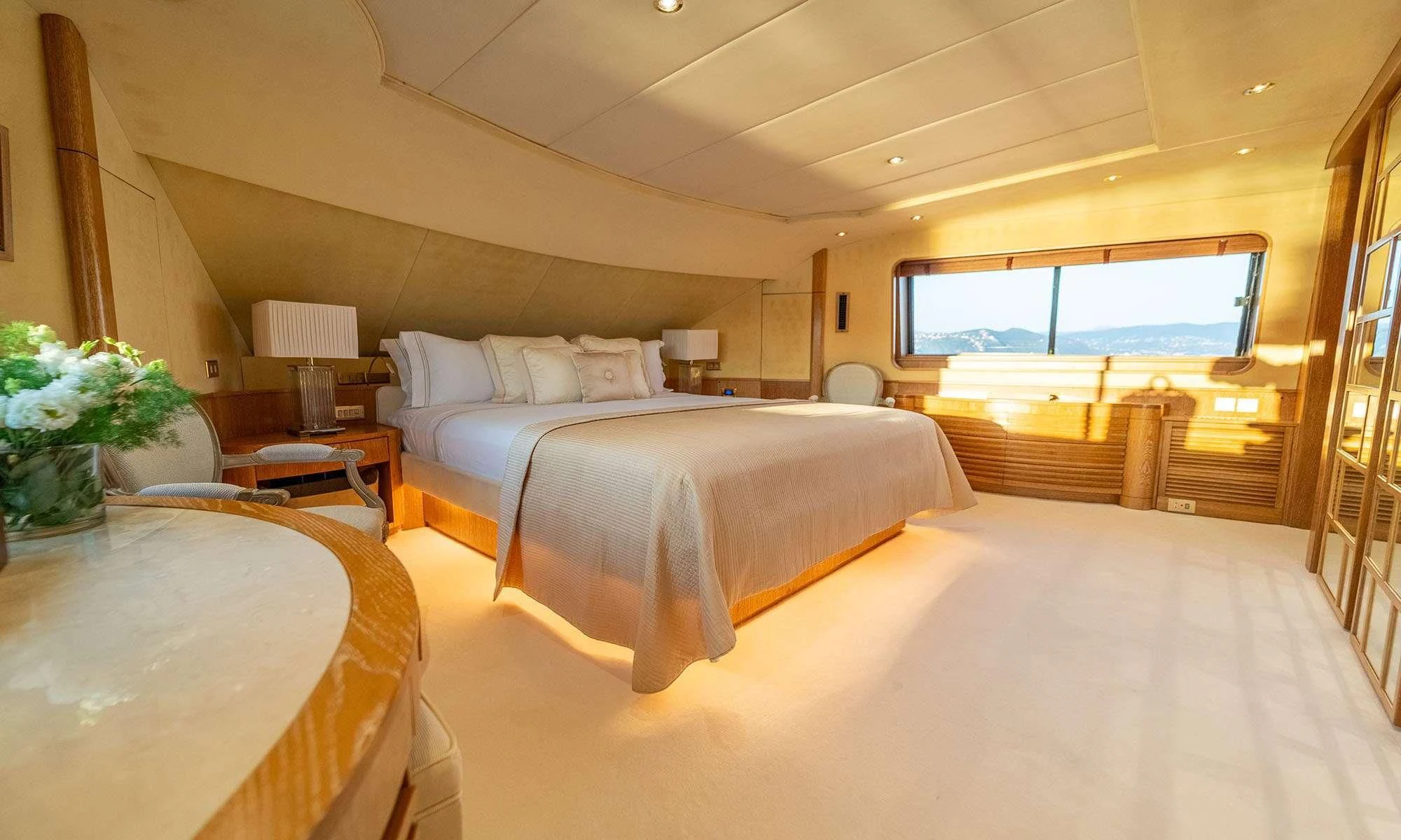 a room with two beds aboard SEA LADY II Yacht for Sale