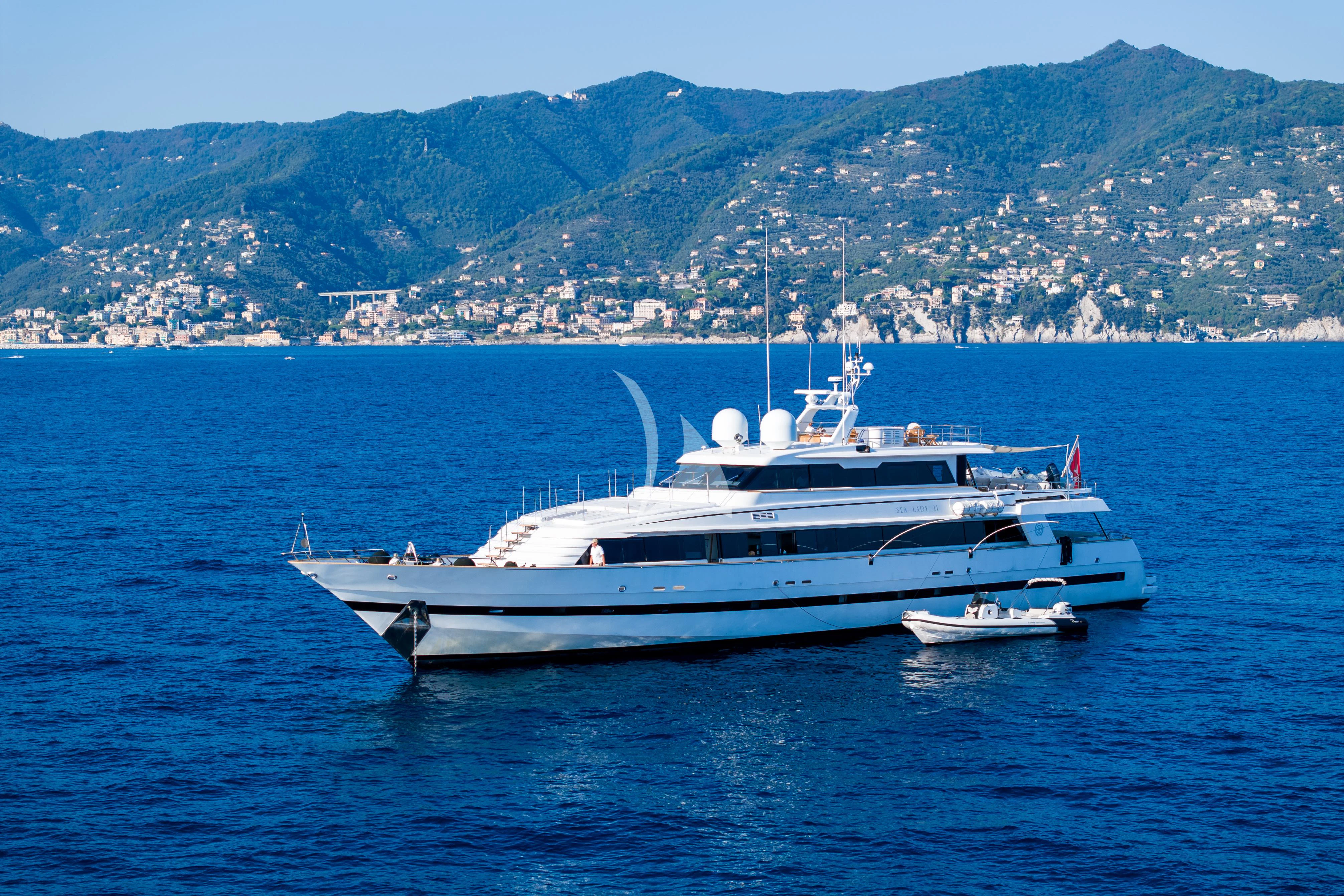 a white yacht in the water aboard SEA LADY II Yacht for Sale