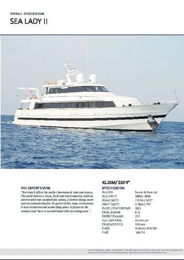 a white yacht in the water aboard SEA LADY II Yacht for Sale