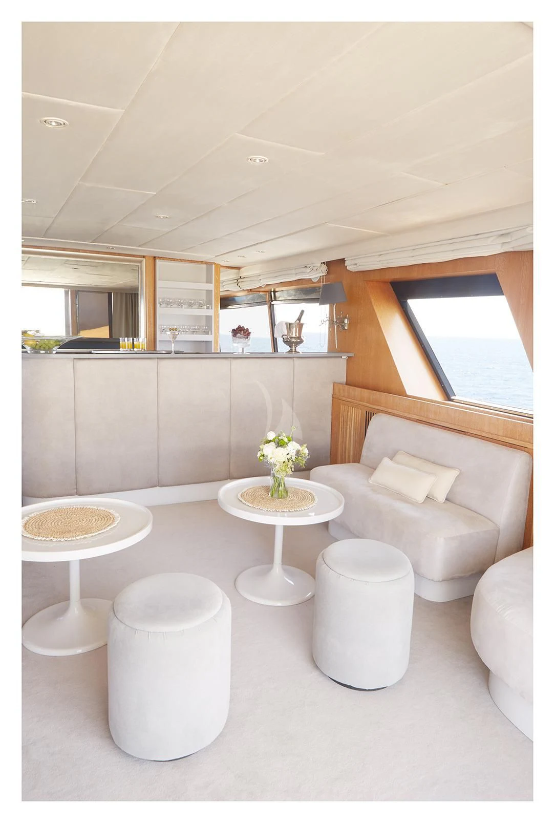 a modern looking living room aboard SEA LADY II Yacht for Sale