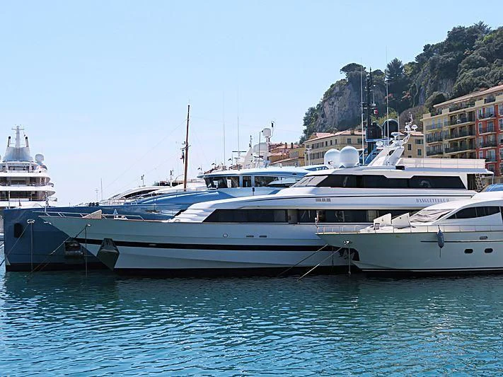 a group of boats in a harbor aboard SEA LADY II Yacht for Sale