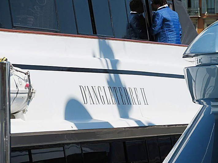 a white sign on a car aboard SEA LADY II Yacht for Sale