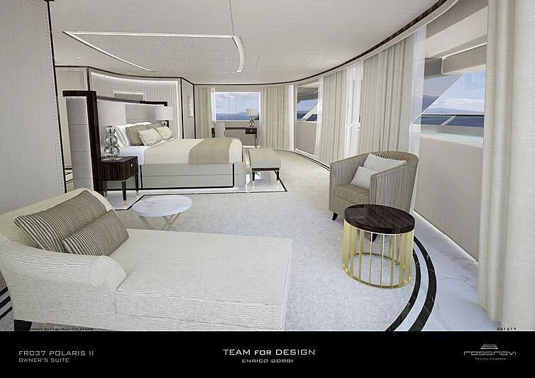 a living room with a couch and a table aboard POLESTAR Yacht for Sale
