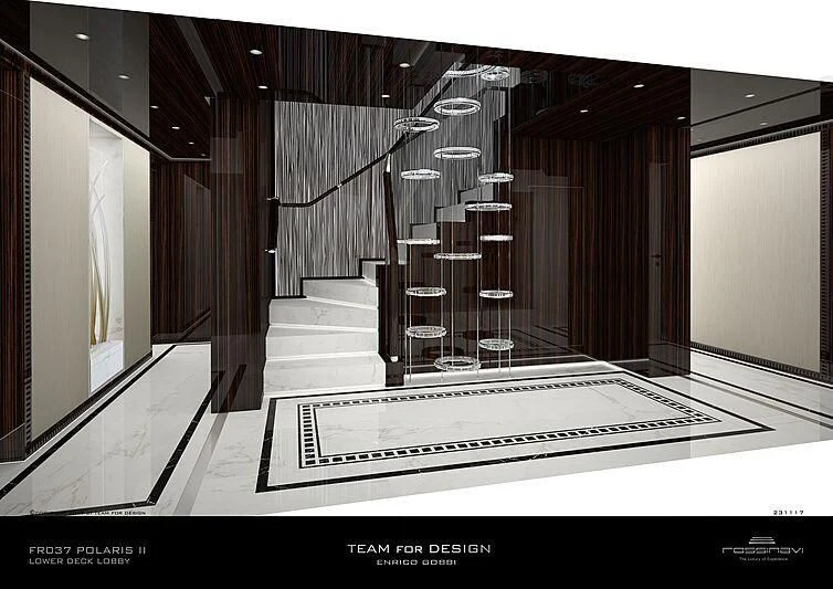 a hallway with a glass door aboard POLESTAR Yacht for Sale