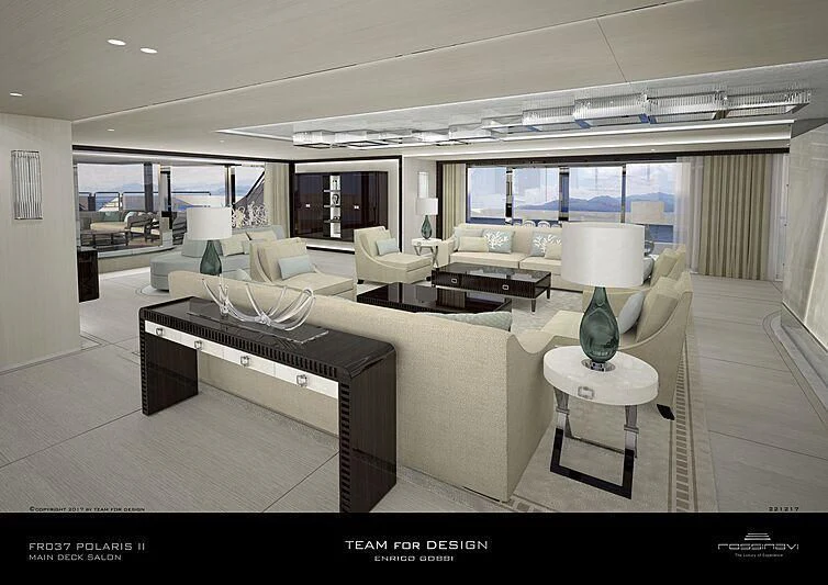 a living room with a large window aboard POLESTAR Yacht for Sale