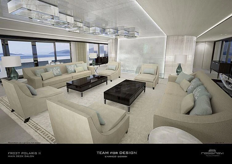 a living room with a large window aboard POLESTAR Yacht for Sale