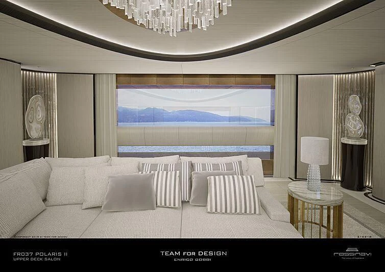 a large white bed with a large window aboard POLESTAR Yacht for Sale