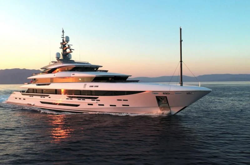 a large white boat in the water aboard POLESTAR Yacht for Sale