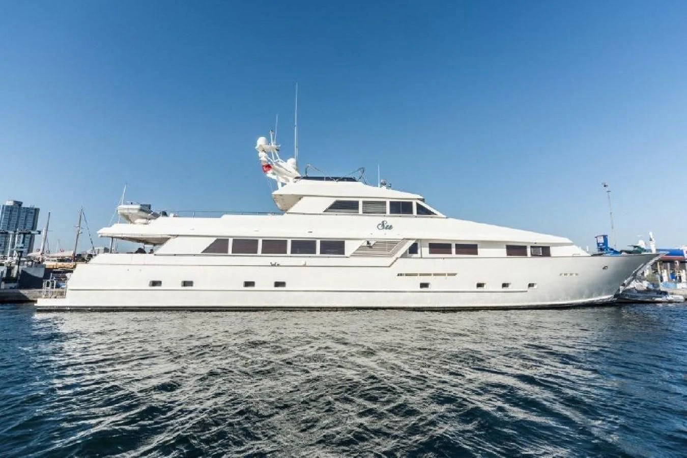 a large white boat in the water aboard SU Yacht for Sale