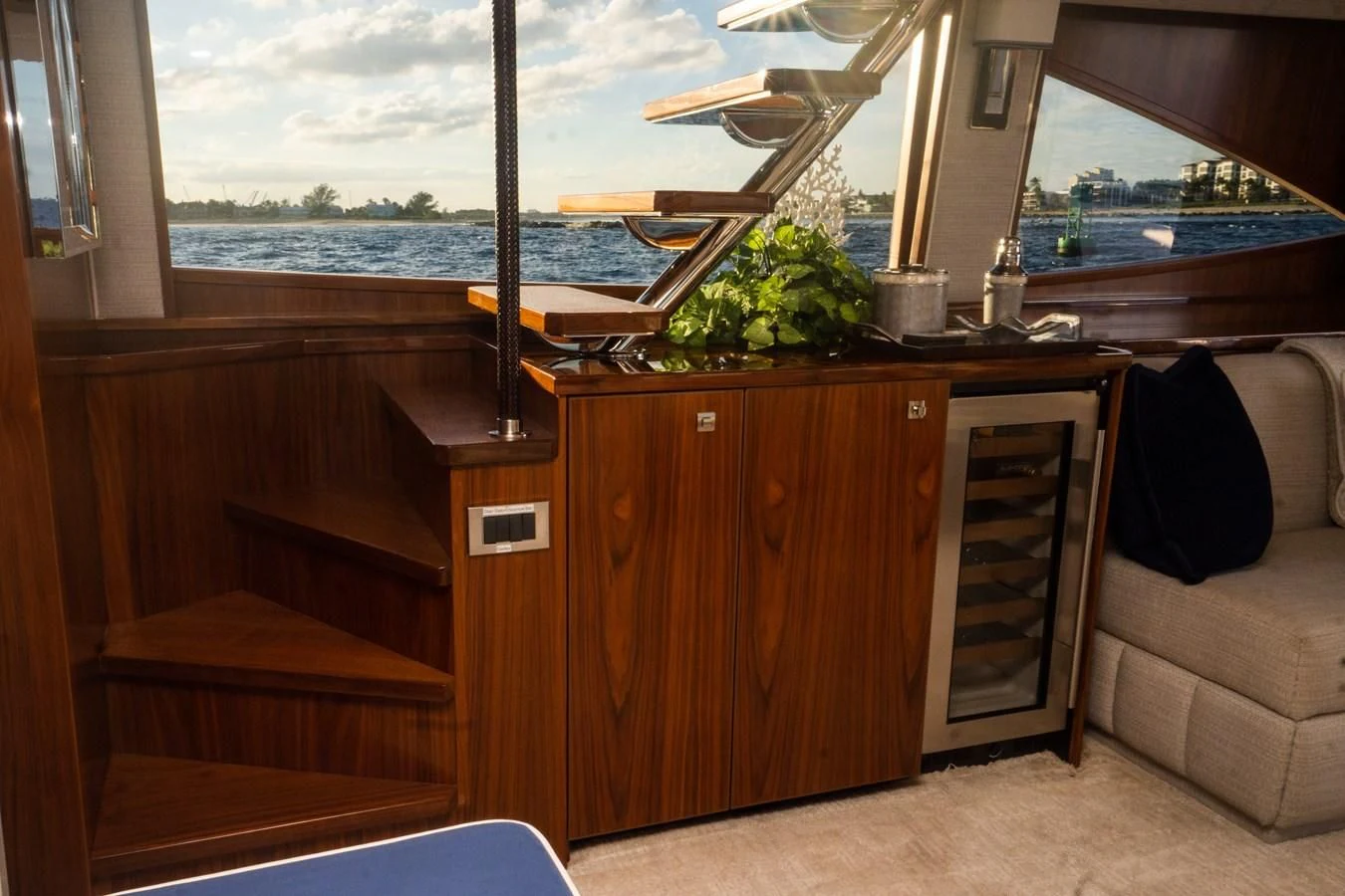 a kitchen with a large window aboard KALEEN Yacht for Sale